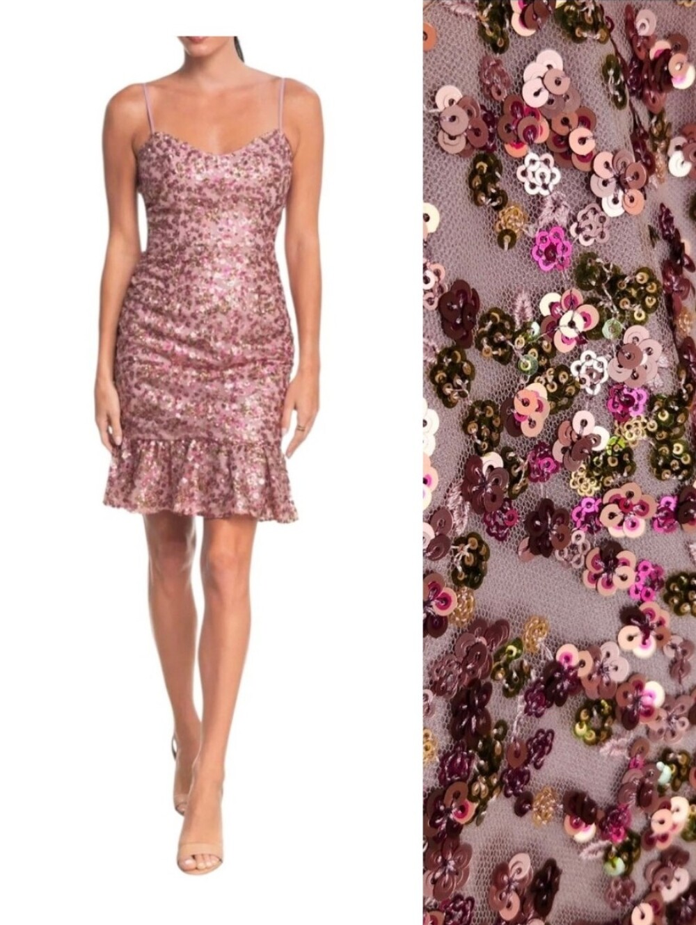 Dress the Population Kaya Blush Pink Floral Sequin Mini Dress Size Large